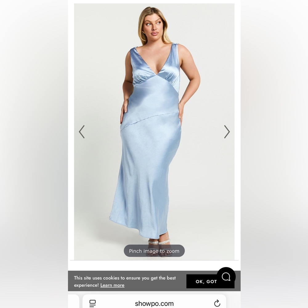 Showpo Light Blue Satin Maxi Dress (NEVER WORN)